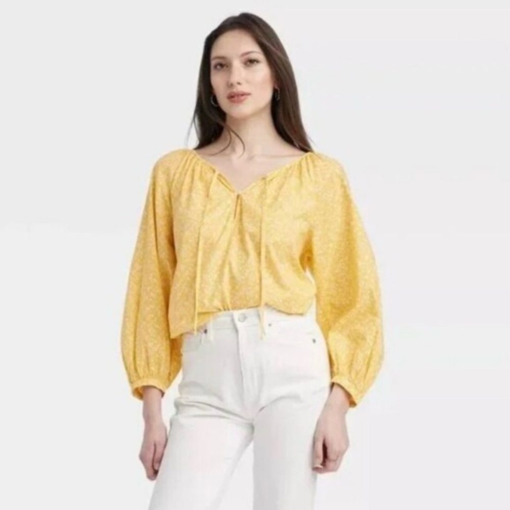 Women's Balloon Long Sleeve Everyday Blouse - Universal Thread™ Yellow Floral